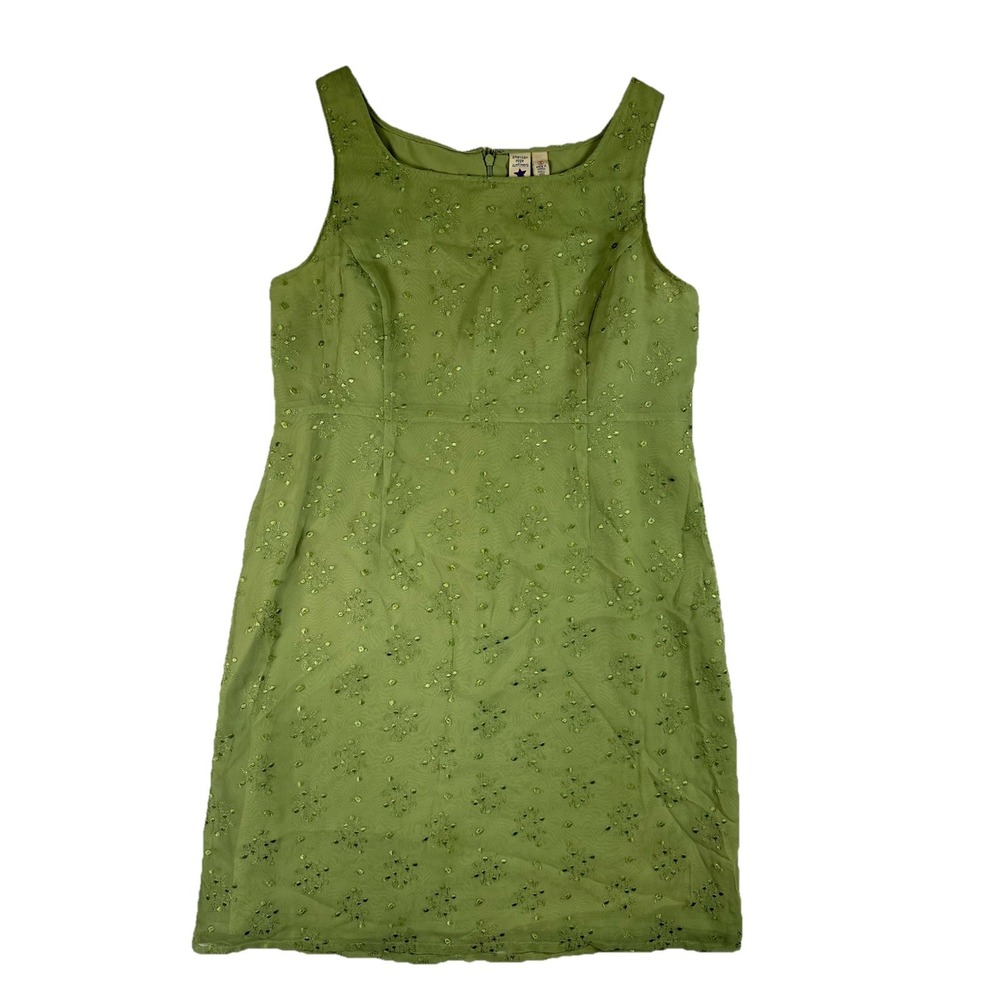 Vtg Y2K American Eagle Olive Green Floral Embroidered Mini Dress Sz 10 AEO